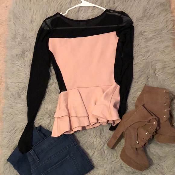 Arden B Sheer black and pink long sleeve blouse - Picture 2 of 2
